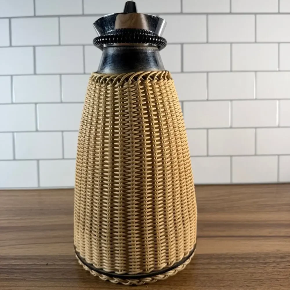 Vintage Alfi Wicker Rattan Thermal Carafe - Mid Century Modern German